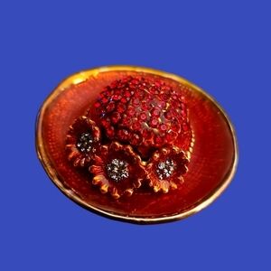 3/$30 Vintage Red Hat Enamel Crystal Trinket Box